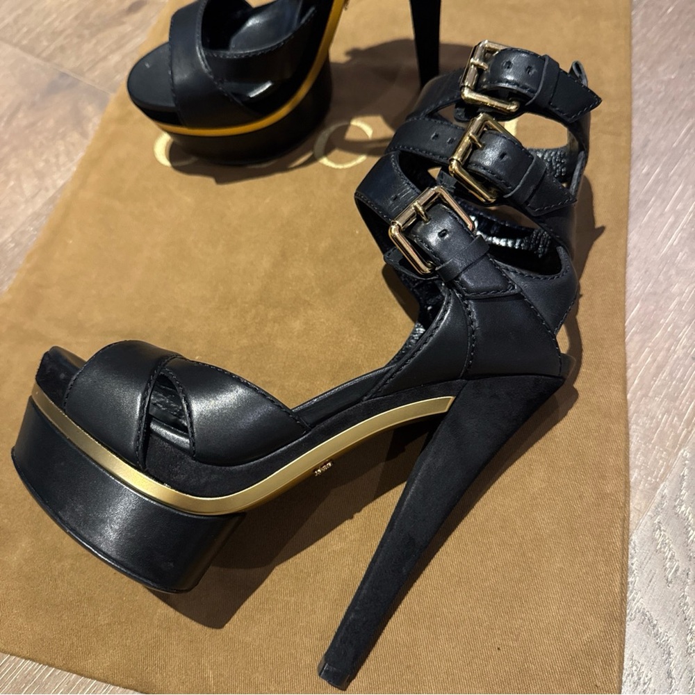 100% Authentic Gucci Iman Ankle Strap Leather Suede High Platform Heels Sz 36 - Picture 4 of 14